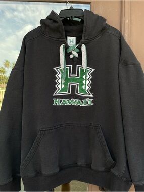 University of Hawaii Black Lace-Up Hoodie Sweatshirt 2XL